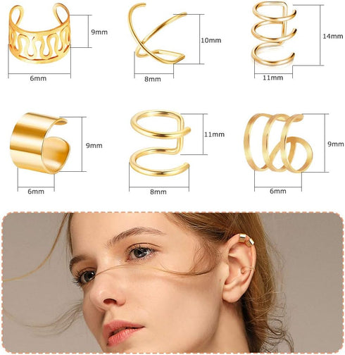 18 Pairs Ear Cuff, Roctee 6 Styles Cartilage Clip On Earrings Set Stainless Steel Ear Clip Fake Cartilage Earring Non Piercing Helix Cartilage Ear...