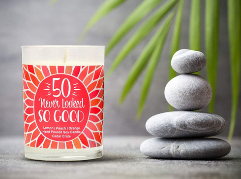 50 Never Looked So Good | Lemon, Peach, Orange | Luxury Scented Soy Candles | 10 Oz. Jar Candle | Made in The USA | Decorative Aromatherapy | 50th...