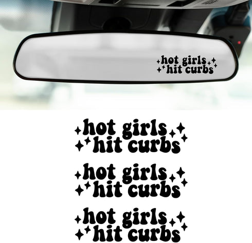 3pcs Hot Girls & Hit Curbs Mirror Decal Car Vanity Mirror Decals for Women Window Stickers (Black)...
