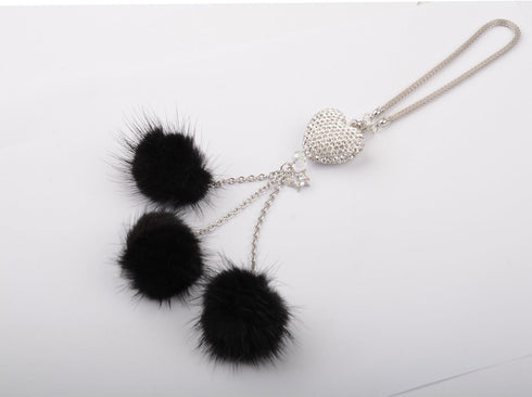 Bling Car Accessories,Black Bling White Heart and Fuzzy Drops Bling Rinestones Diamond Car Accessories Crystal Car Rear View Mirror Charms Hanging...
