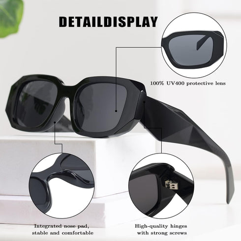 BOJOD Trendy Rectangle Sunglasses For Women Men Retro 90s Oval y2k Retangular Sunglasses Square Black Shades...