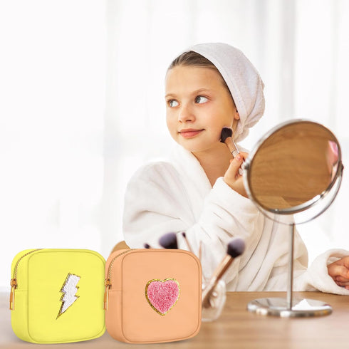 Zubebe 6 Pcs Preppy Patch Cute Makeup Bags Toiletry Bags Skincare Bag Chenille Letter Nylon Bag for Purse Small Zipper Cosmetic Makeup Pouch Prepp...