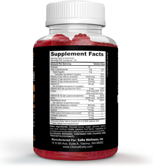 Biotin Gummies for Hair Skin and Nails with Collagen and Silica for Sheen and Shine. Folic Acid Biotin for Hair Growth Women and Men, Collagen and...