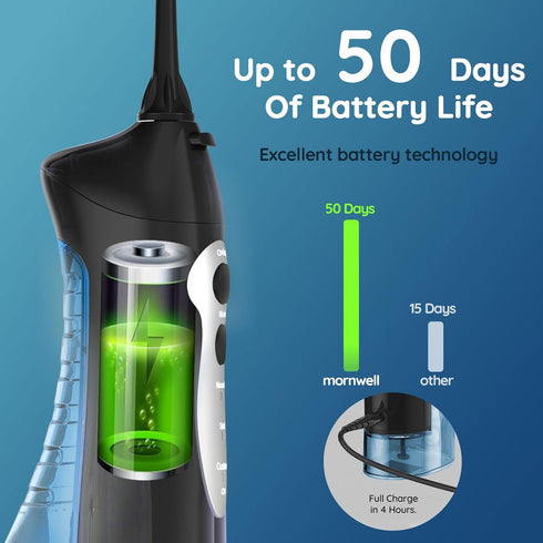 Mornwell Water Dental Flosser Teeth Pick, Portable Cordless Water Flossers Oral Irrigator 300ML Water Tank Rechargeable Home Travel Lrrigation Cle...
