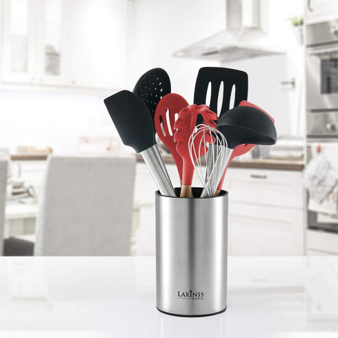 Stainless Steel Kitchen Utensil Holder, Kitchen Caddy, Utensil Organizer, Round Shape Utensils Crock, 7" by 4.3" (utensils not included)...