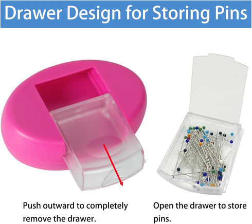 Hilltian Magnetic Pin Holder with 100 PCS Plastic Head Pins, Magnetic Pincushion with Drawer for Sewing Quilting (Pink)...