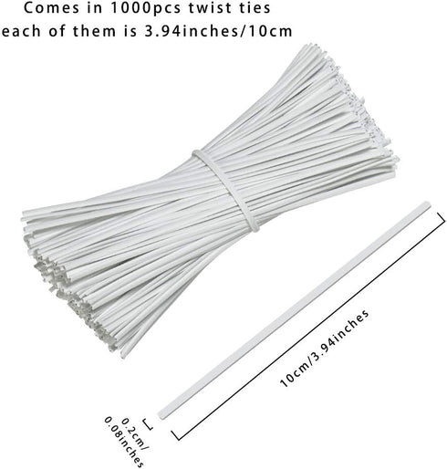 SumDirect 1000pcs 4 Inch Twist Ties - Reusable White Plastic Coated Cable Wire Ties for Bags, Bread,Household and Office...