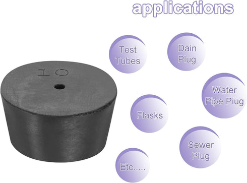 MECCANIXITY Rubber Tapered Plug 42mm to 50mm Solid Test Tubes Bungs Stopper with Hole Black for Lab 6 Pieces...