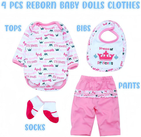 Reborn Baby Doll Clothes 20inch Pink Outfit Accessories Set for 17-22 Inch Reborn Dolls Girls Baby Clothing with Bibbed...