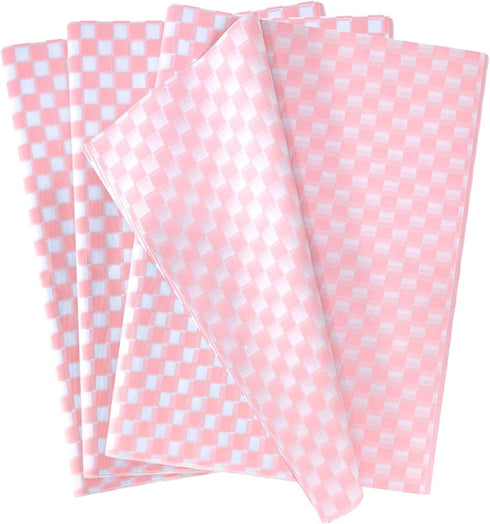 MUNILAIL 100 Sheets Checkered Tissue Paper 14 x 20 Inches Pink and White Tissue Paper for Gift Bags Bulk Wrapping Paper Gift Paper Tissue for Birt...