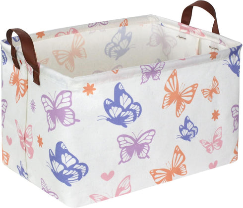 Rectangular Baby Girl Basket,Buttfly Storage Basket,Kids Storage Bin,Organizer with Handles for Girls Room Decor,Cute Basket,Toy Bin,Gift Box,(But...