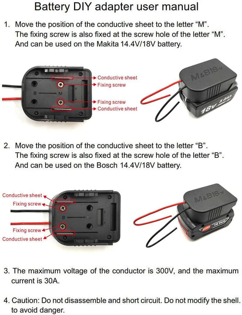 Power Wheels Adaptor for Bosch/Makita 18V 14.4V Battery Power Mount Connector Adapter Dock Holder with 12 awg Wires DIY Power Tools RC Toys Roboti...