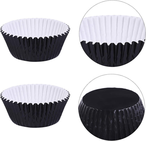 URATOT 100 Pieces Foil Metallic Cupcake Liners Muffin Wrappers Foil Baking Cups Muffin Paper Cases, Black...