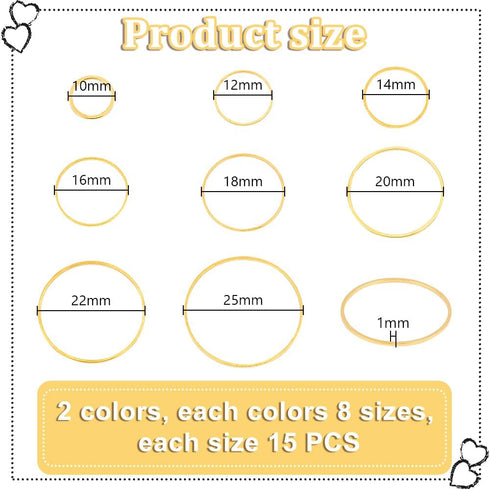 PH PandaHall 240 pcs 8 Sizes 10/12/14/16/18/20/22/25mm Round Open Back Bezel Charms Pendants Hollow Frame Pendant for Resin Earring Bracelet Penda...