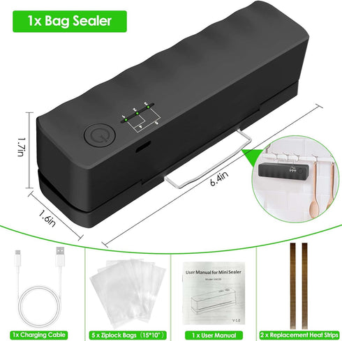 Mini Bag Sealer, Portable Heat Quick Resealer Machine with 5 Adjustable Gears, 3000mAh Battery, 5.1" Heating Strip, for Mylar/Food Storage Bags, C...