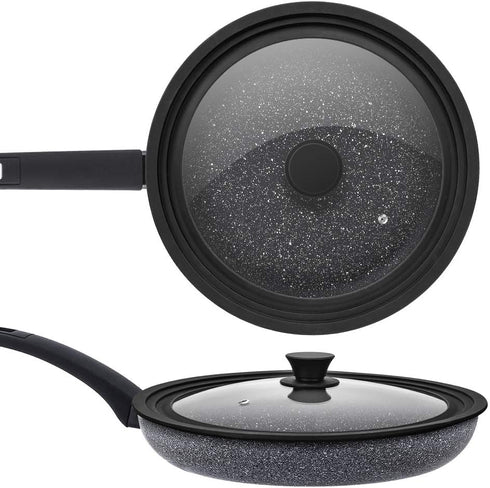 Universal Lid for Pots,Pans and Skillets - Tempered Glass with Heat Resistant Silicone Rim Fits 6", 7" and 8" Diameter Cookware,Black...