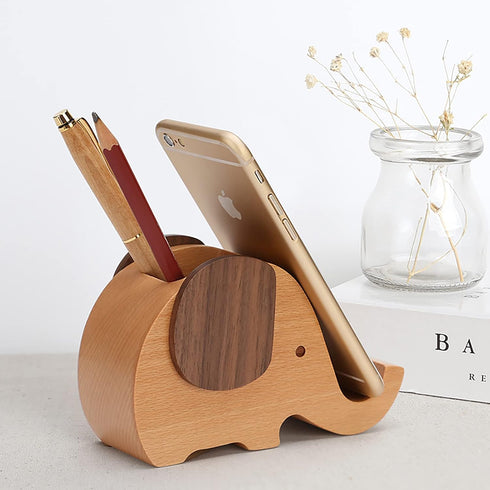 Pencil Holder Creative Elephant Gifts Toys Wooden Cute Pencil Holder and cell Phone Stand Organizer for Office Desk......
