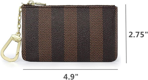 Rauder Luxury Zip Key Chain Pouch | Mini Coin Purse Wallet Card Holder with Clasp | for Men Women - Coated Canvas (Brown Stripe)...