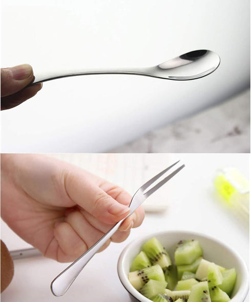 VANRA 5in 4-Piece Flatware Set - Silver Stainless Steel - 2 Forks and 2 Spoons - Salad, Teaspoon, Cocktail, Coffee, Serving, Appetizer...