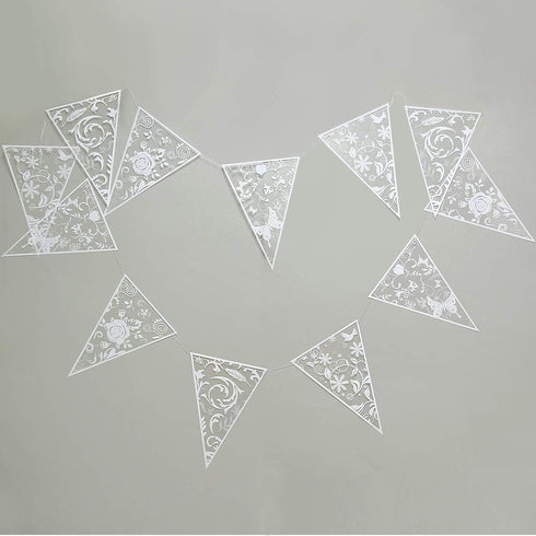 Cheerland 4 Pcs White Floral Lace Pennant Banner Triangle Bunting Garland Wedding Decoration Bridal Shower Decorations Anniversary Baby Baptisim D...