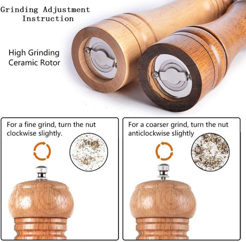 SZUAH Salt and Pepper Grinders, Oak Wooden Salt and Pepper Mills Shakers with Cleaning Brush & Wood Stand, Ceramic Rotor with Strong Adjustable Co...