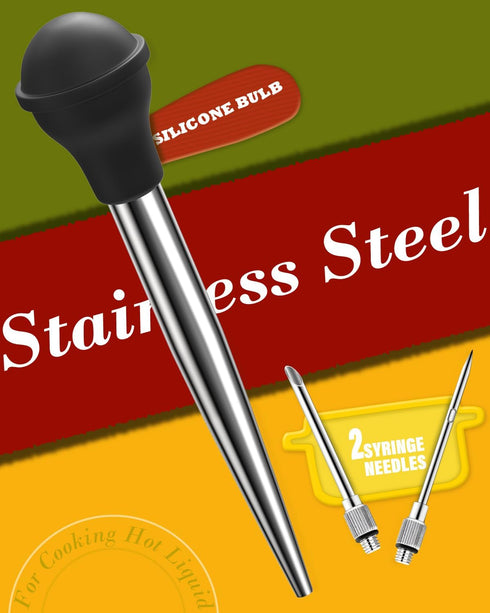 Turkey Baster Long, ARRITZ Stainless Steel Baster For Cooking with Cleaning Brush, 2 Baster Syringe Needles (Black)...