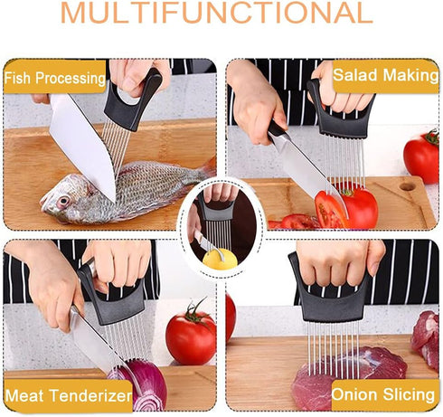 ESINAM Onion Slicer Holder, Premium Vegetable Slicer Cutter for Potato and Tomato, Sharp Stainless Steel Food Slicer Assistant Tool for Slicing Fr...