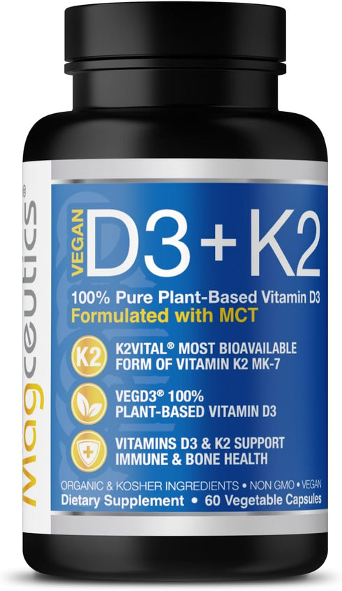 Vitamin D3 K2 with MCT, 5000 IU Vegan D3 & 100 mcg MK7 K2, Support Strong Bones and Immune Health - 60 Capsules (60 Days Supply)...
