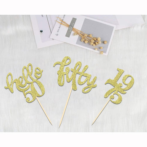 24 Pcs Gold Glitter 50th Birthday Cupcake Toppers for 50th Birthday Celebrating Party Decorations...