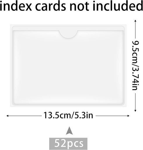 Antner 52 Pack Self-Adhesive Index Card Pockets for 3" x 5" Card, Clear Plastic Labels Holders Top Open for Loading Card Holder for Storage Bins, ...