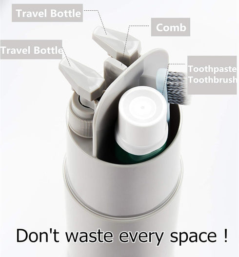 Travel Cups, Toothbrush Cup, Portable Travel Toothbrush Cases, 2 x 45 ml Pump Bottle Soap Dispenser, Mirror, Comb for Camping Business Travel (Gre...