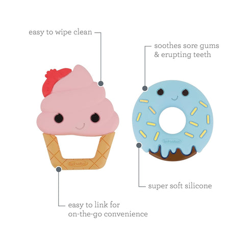 Infantino Sweet Tooth Silicone Teethers, Textured Ice Cream and Donut, 2-Pack...