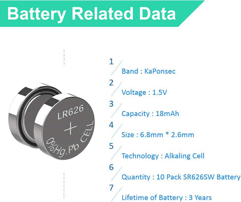 10 Pack SR626SW AG4 Equivalent 377S 377 LR626 1.5V Button Cell Watch Battery Replacement...