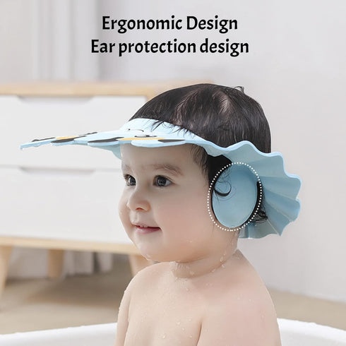 Baby Shower Cap Bathing Protection Adjustable Hair Washing Hat Silicone Bath Head Cap Visor Cap Waterproof Shampoo Cap Soft Bathing Hat for Toddle...
