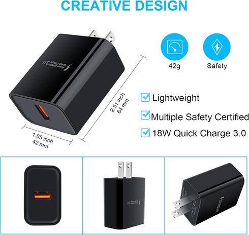 Quick Charge 3.0,18W 3A USB Wall Charger Adapter Fast Charging Block Wireless Charger for Samsung Galaxy S25 S24 S23 S22 Ultra S21 S20 FE S10 A16 ...