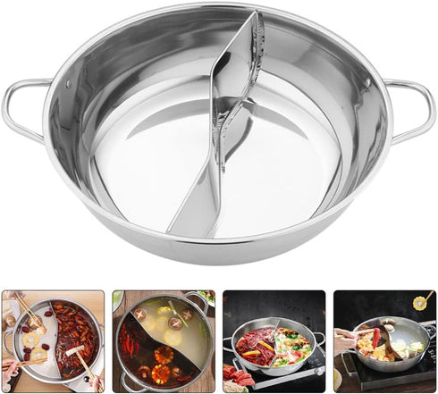 Hemoton Hotpot Pot Hot Pot with Divider Stainless Steel Hot Pot Divided Hot Pot Pan Household Hot Pot Stock Pot Two-Flavor Hot Pot...