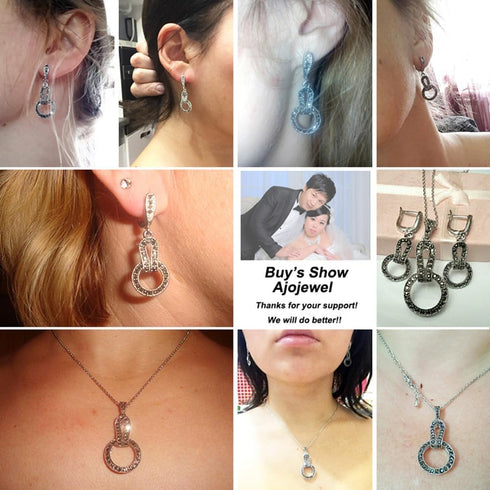 Simple Fashion Vintage Jewelry Sets Women Black Rhinestone 8 Shaped Necklace Earrings Jewelry Accessories...