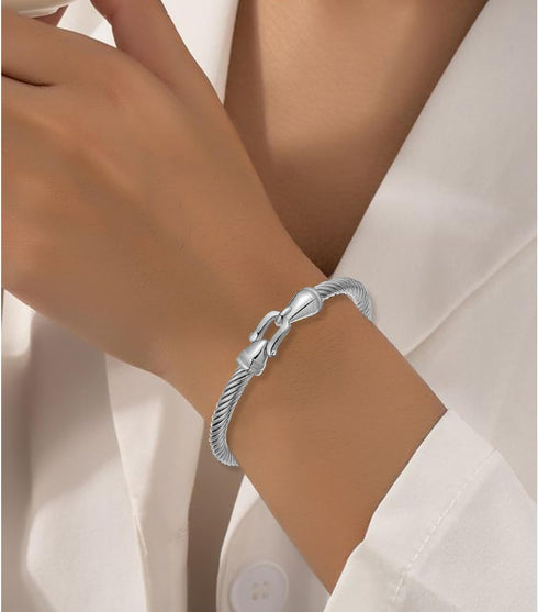 Stainless Steel Twisted Cable Wire Bracelets with Hook Clasp Stylish Roman Digital Bangle Bracelet for Women...