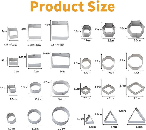 ofone Small Cookie Cutters Geometric Shapes Set, 24 Mini Fondant Cutter - Square Triangle Oval Rectangle Hexagon Octagon Circle Diamond, Tiny Stai...