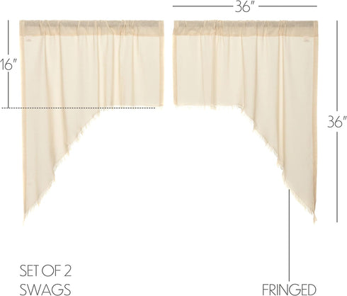 VHC Brands Tobacco Cloth Fringed Farmhouse Decor Kitchen Swag Prairie Panels Door Window Tier Set Curtains for Kitchen Bedroom Bathroom Living Roo...