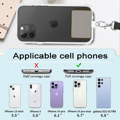 Phone Lanyard, Phone Lanyards for Around the Neck, 2 in 1 Phone Strap with Silicone Phone Holder and Patch, Fits iPhone and Most Cell Phones (Blac...