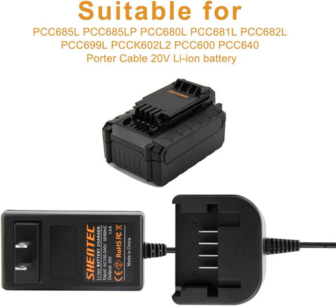 Shentec 20V Li-ion Charger - Compatible with Porter Cable & Black & Decker 20V Batteries...