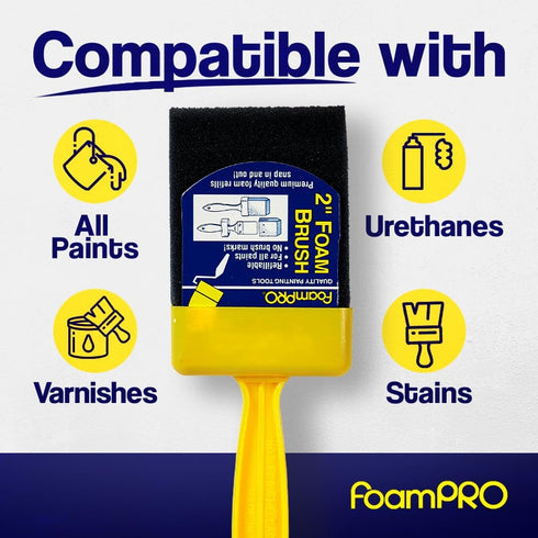 FoamPRO 72-4, 2" Foam Brush with 4 Refills - Premium Quality Paint Brush Set for All Paints, Urethanes, Varnishes, Stains - Effortless Application...