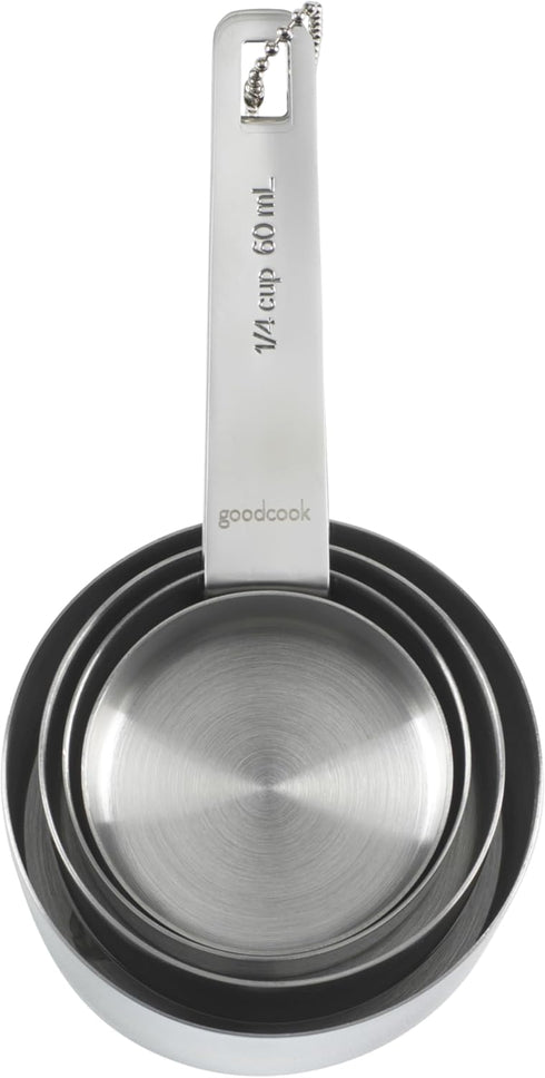 GoodCook Gourmet Measuring Cup Set, Stainless Steel 4-pc., 1/4, 1/3, 1/2, 1 Cup etched measurements...