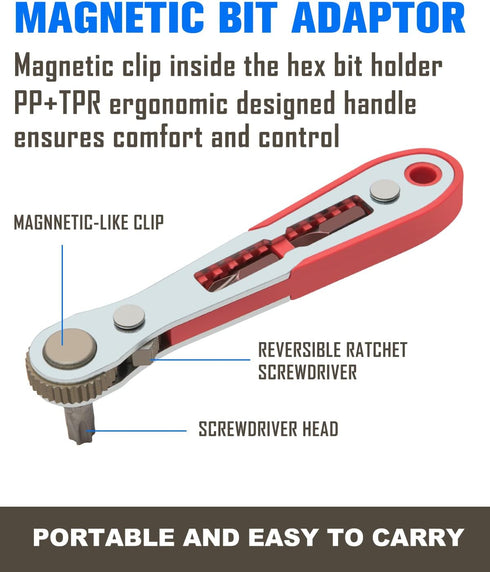 ROTATION 44pc Bit Set with 1/4 Mini Ratchet Offset Screwdriver, Portable Case, CR-V Steel, Drive Handle & Multi Hex/Phillips/Slotted/Torx/Star Bit...