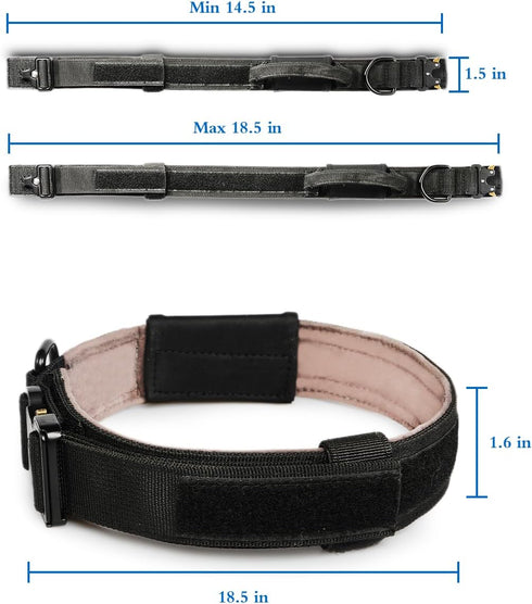 Dog Collar Tactical with Airtag Universal Holder, Pet Collar with Handle and Heavy Duty Metal Buckle for Medium and Large Dogs (L)...