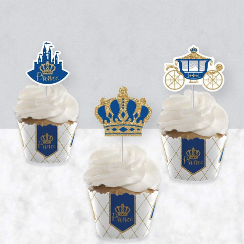Big Dot of Happiness Royal Prince Charming - Cupcake Decoration - Baby Shower or Birthday Party Wrappers and Treat Picks Kit - Set of 24...