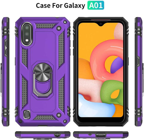 Samsung Galaxy A01 Phone Case, Samsung A01 Phone Case with Screen Protector, Military Grade Protective Cases with Ring for Samsung Galaxy A01 (Pur...