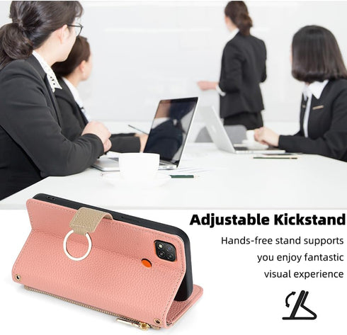 Asuwish Phone Case for Xiaomi Redmi 10A/9C Wallet Cover with Tempered Glass Screen Protector and Mirror PU Leather Flip Cover Ring Card Holder Cro...