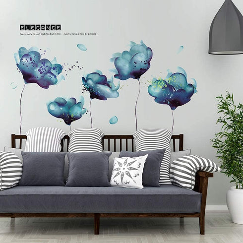 RW-2003 Removeable 3D Blue Dream Flower Wall Stickers DIY Home Wall Decoration Art Decor Wall Decal Peel and Stick Murals for Girls Kids Babys Bed...